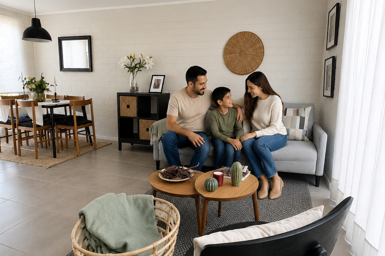Familia en Living de casa en Condominio Los Boldos de Buin